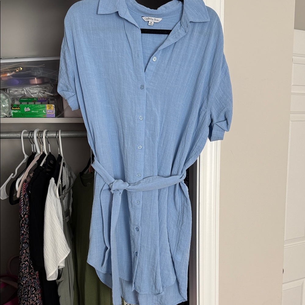 Blue Button-Up Shirt Dress